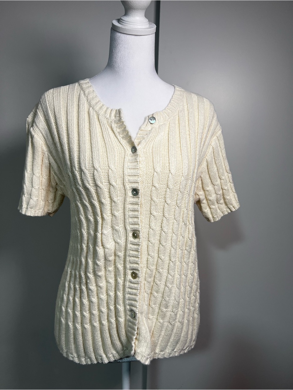 Cherokee Cream Cable-Knit Short Sleeve Cardigan